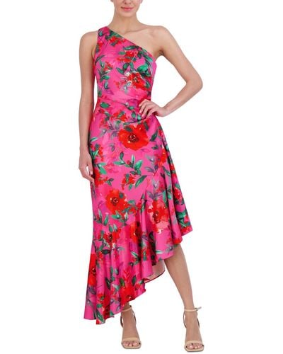 Eliza J Floral-print One-shoulder Maxi Dress - Red