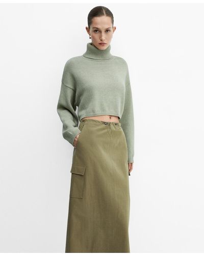 Mango Pocket Detail Long Cargo Skirt - Green