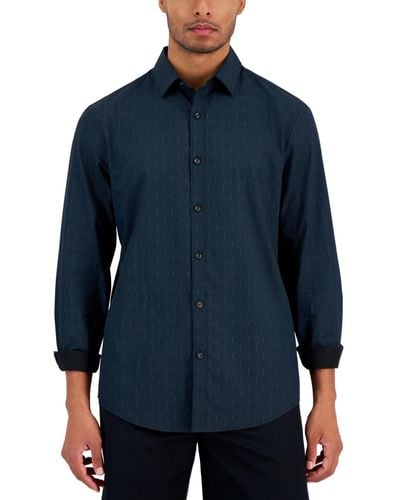 Alfani Long Sleeve Geo Print Button-front Shirt - Blue