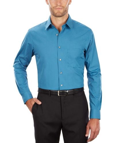 Van Heusen Classic-fit Point Collar Poplin Dress Shirt - Blue