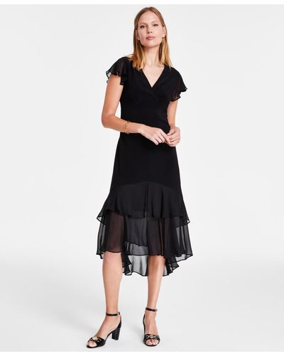 Tommy Hilfiger V-neck How-low Hem Chiffon-trim Dress - Black