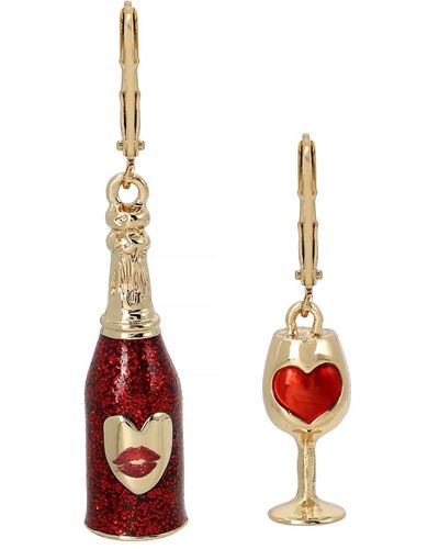 Betsey Johnson Wine Mismatched Earrings - Red