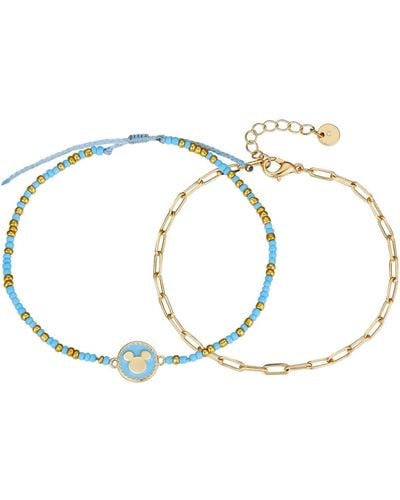 Disney Unwritten 14k Plated And Blue Mickey Mouse Bracelet Set - White