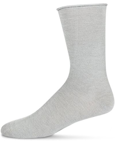 Memoi Back To Basics Roll Cuff Crew Socks - Gray