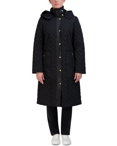 Cole Haan Belted Hooded Quilted Coat - Black