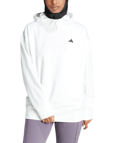 adidas Aeroready Game & Go Dropped-shoulder Side-pocket Hoodie - White