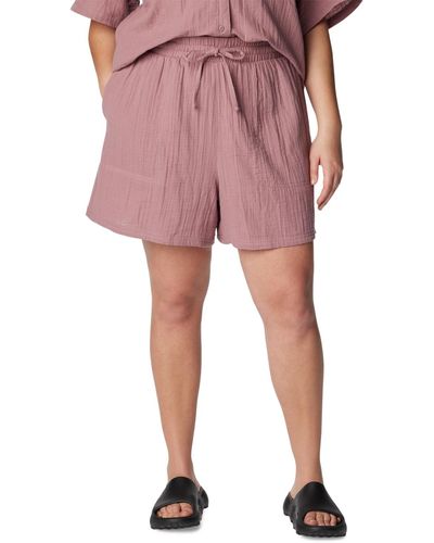 Columbia Plus Size Holly Hideaway Cotton Breezy Shorts - Red