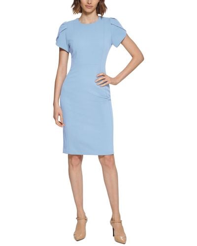 Calvin Klein Tulip-sleeve Scuba-crepe Sheath Dress - Blue