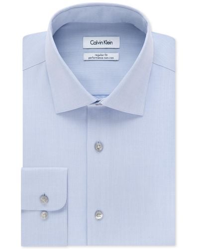 Calvin Klein Dress Shirt Slim Fit Non Iron Herringbone, Blue, 16.5" Neck 32"-33" Sleeve (large)