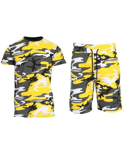 Galaxy By Harvic Camo Short Sleeve T-shirt And Shorts - Yellow