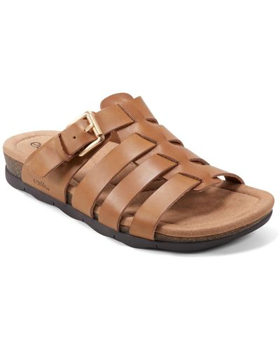 Earth Eresa Slip-on Strappy Flat Casual Sandals - Brown