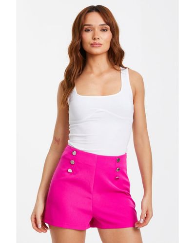 Quiz Button Detail Tailored Shorts - Pink