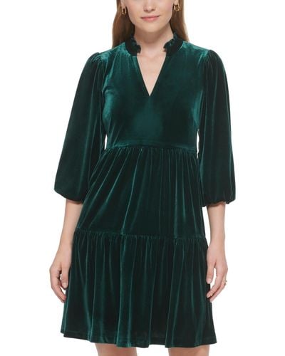 Vince Camuto Velvet Puff-sleeve Tiered Dress - Green