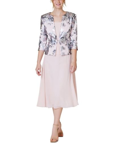 Jessica Howard Petite 2-pc. Printed Jacket & Midi Dress Set - Pink