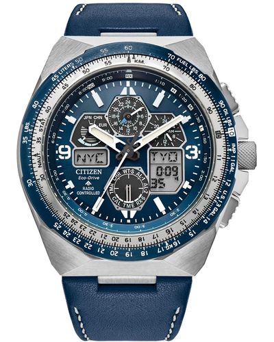 Citizen Eco-drive Chronograph Promaster Skyhawk Leather Strap Watch 46mm - Blue