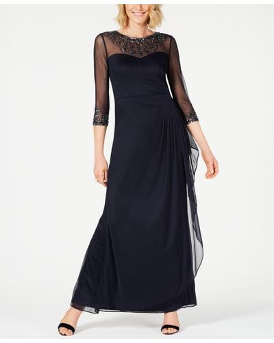 Alex Evenings Illusion Embellished A-line Gown - Blue