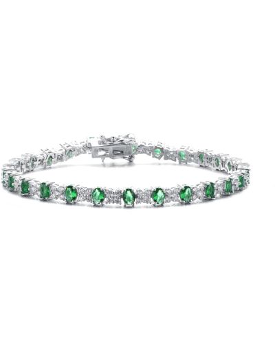 Genevive Jewelry Sterling Silver White Gold Plated Clear Round And Cubic Zirconia Tennis Bracelet - Green