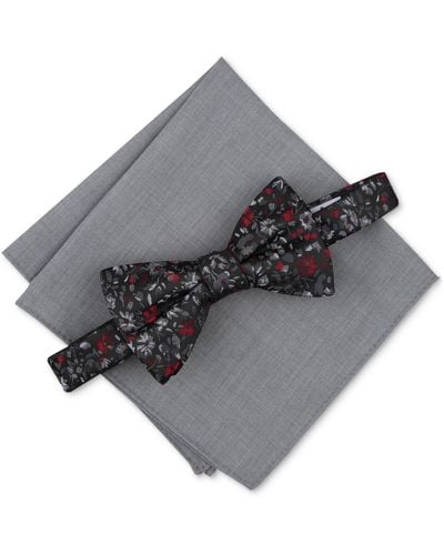 BarIII Jenera Floral Bow Tie & Solid Pocket Square Set - Gray