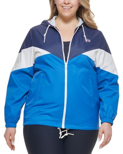 Levi's Trendy Plus Size Colorblock Rain Slicker Jacket - Blue