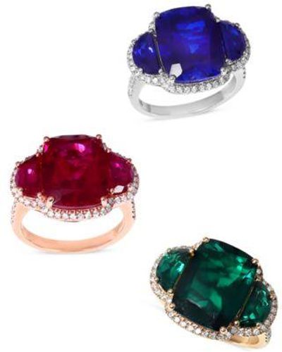 Effy Effy Lab Grown Precious Gemstone Lab Grown Diamond Halo Statement Ring Collection In 14k Gold - Green