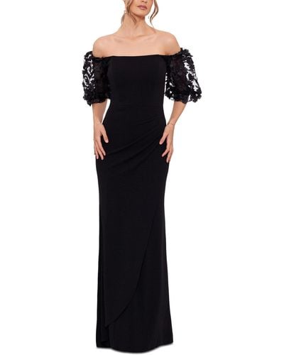 Xscape Petite Off-the-shoulder Balloon-sleeve Mermaid Gown - Black