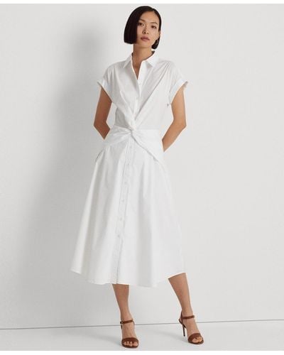 Lauren by Ralph Lauren Twist-front Cotton-blend Shirtdress - White
