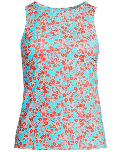 Lands' End Chlorine Resistant High Neck Upf 50 Modest Tankini Swimsuit Top - Blue