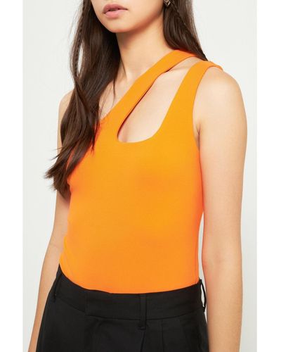 Grey Lab One Shoulder Cut-out Detail Knit Bodysuit - Orange