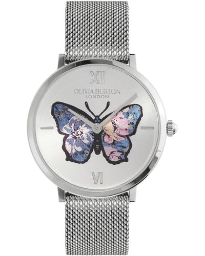 Olivia Burton Signature Butterfly -tone Stainless Steel Mesh Watch 35mm - Gray