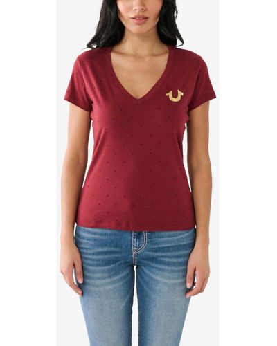 True Religion Short Sleeve Horseshoe Slim V-neck T-shirt - Red