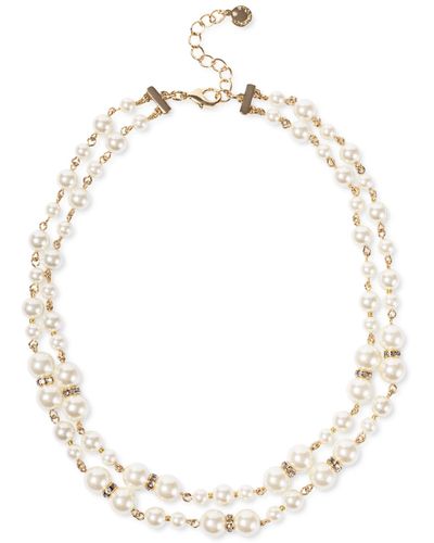 Charter Club Gold-tone Pave Rondelle Bead & Imitation Pearl Layered Strand Necklace - White