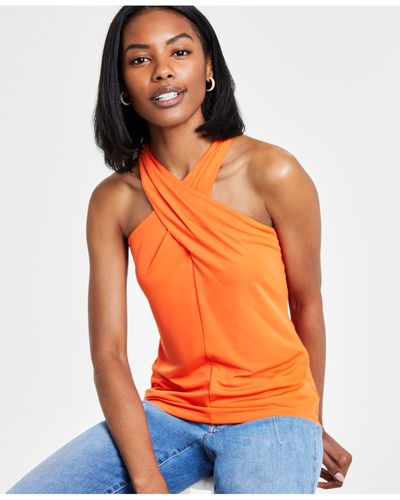 INC International Concepts Crossover Halter Top, Created For Macy's - Orange