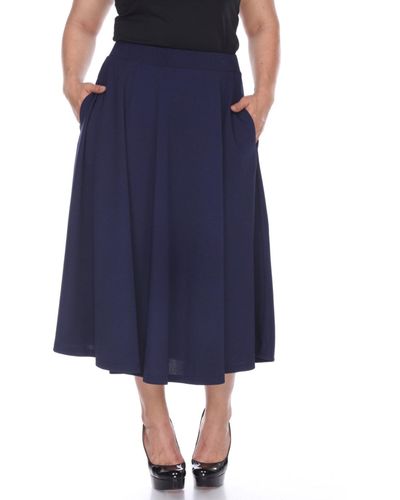 White Mark Plus Size Flared Midi Skirt - Blue