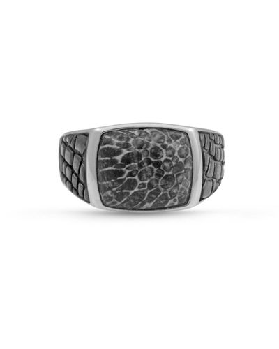 LuvMyJewelry Fossil Agate Gemstone Sterling Silver Men Signet Ring - Gray