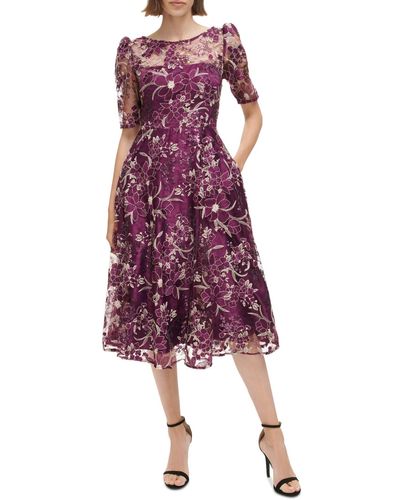 Eliza J Embroidered Sequin Midi Dress - Purple