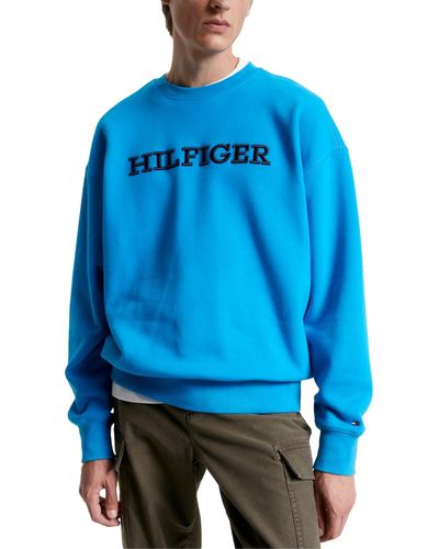 Tommy Hilfiger Embroidered Monotype Logo Fleece Sweatshirt - Blue
