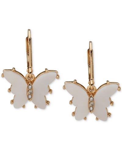 Lonna & Lilly Gold-tone Pave & Stone Butterfly Drop Earrings - White