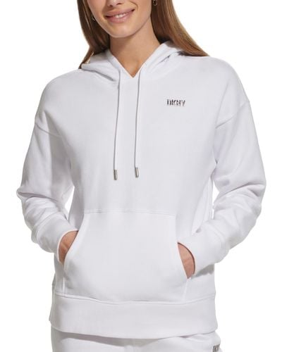 DKNY Sport Metallic Logo Fleece Hoodie - Gray