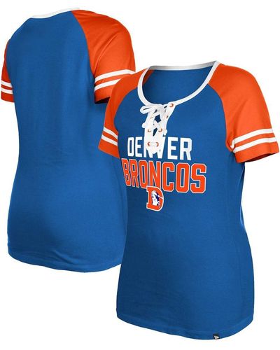 KTZ Denver Broncos Throwback Raglan Lace-up T-shirt - Blue