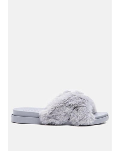 LONDON RAG Homey Fur Slip-on Flats - White