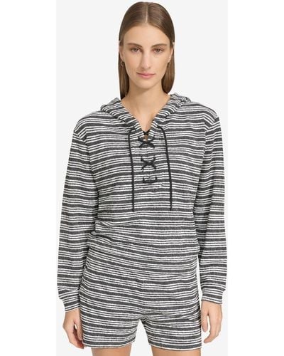 Marc New York Andrew Marc Sport Heritage Striped Lace-up Hoodie - Gray