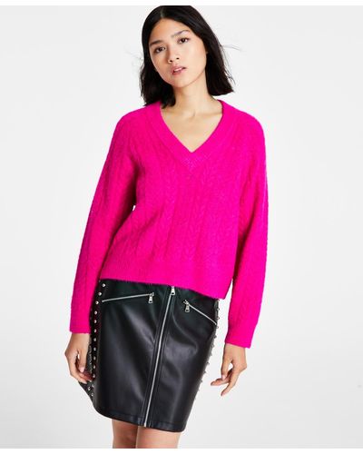 DKNY Long-sleeve Novelty Knit Sweater - Pink