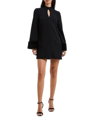French Connection Whisper Ruth Faux-fur-cuff Shift Dress - Black