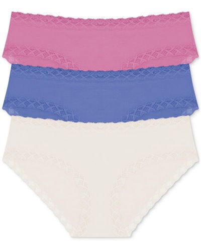 Natori Bliss Lace-trim Cotton Brief Underwear 3-pack 156058mp - Blue