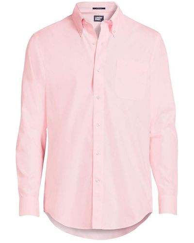Lands' End Traditional Fit Solid No Iron Supima Pinpoint Button-down Collar Dress Shirt - Pink