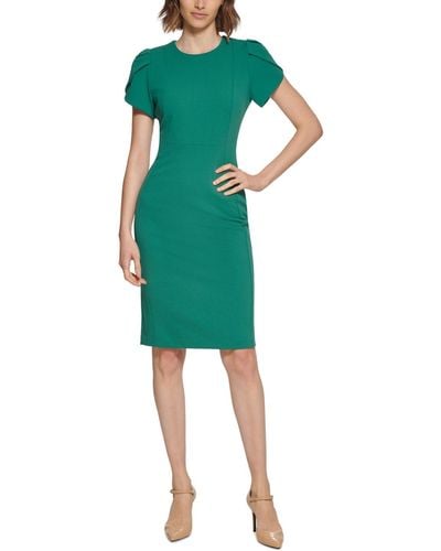 Calvin Klein Petite Tulip-sleeve Sheath Dress - Green