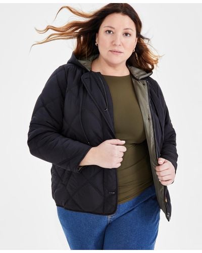 Style & Co. Plus Size Quilted Hooded Jacket - Blue