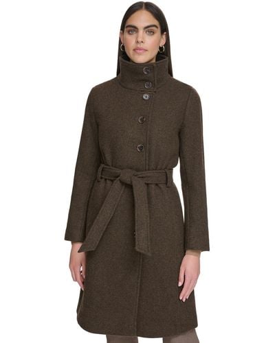 Calvin Klein Wool Blend Belted Buttoned Coat - Brown