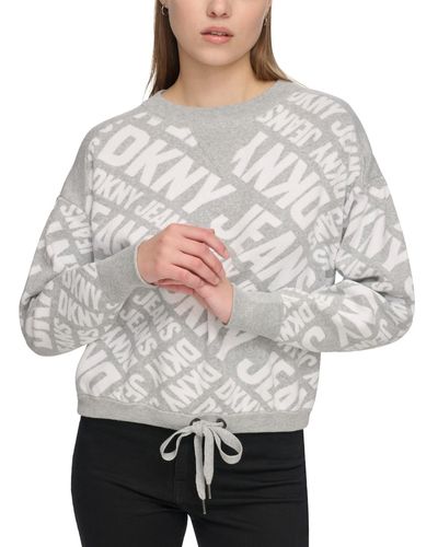 DKNY Crewneck Drawstring-hem Logo Sweater - Gray