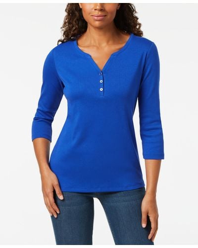 Blue and White Striped Karen Scott Shirt (L) | Echo Thrift Shop